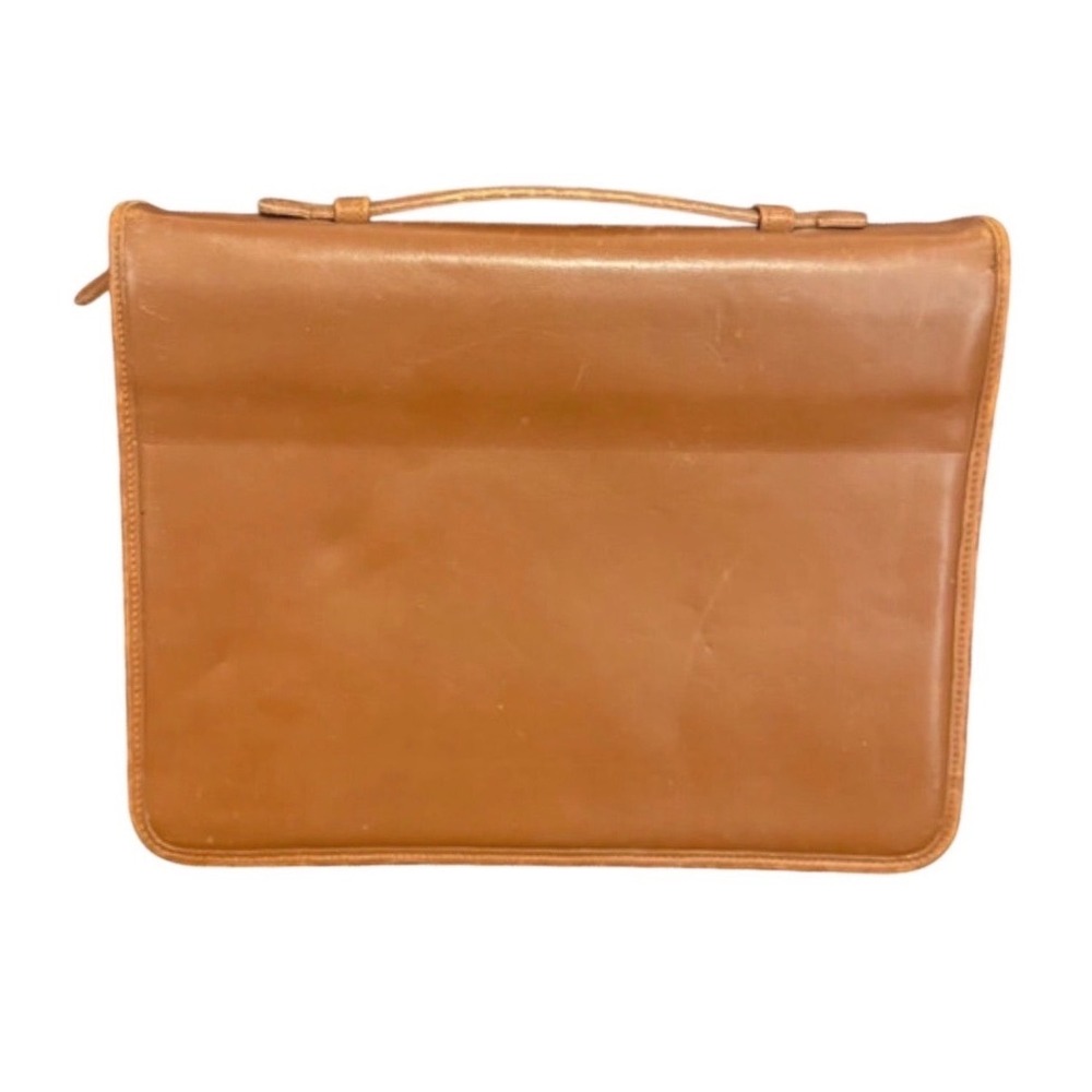 Vintage Coach British Tan Leather 3 Ring Binder Zip Portfolio Briefcase Handle